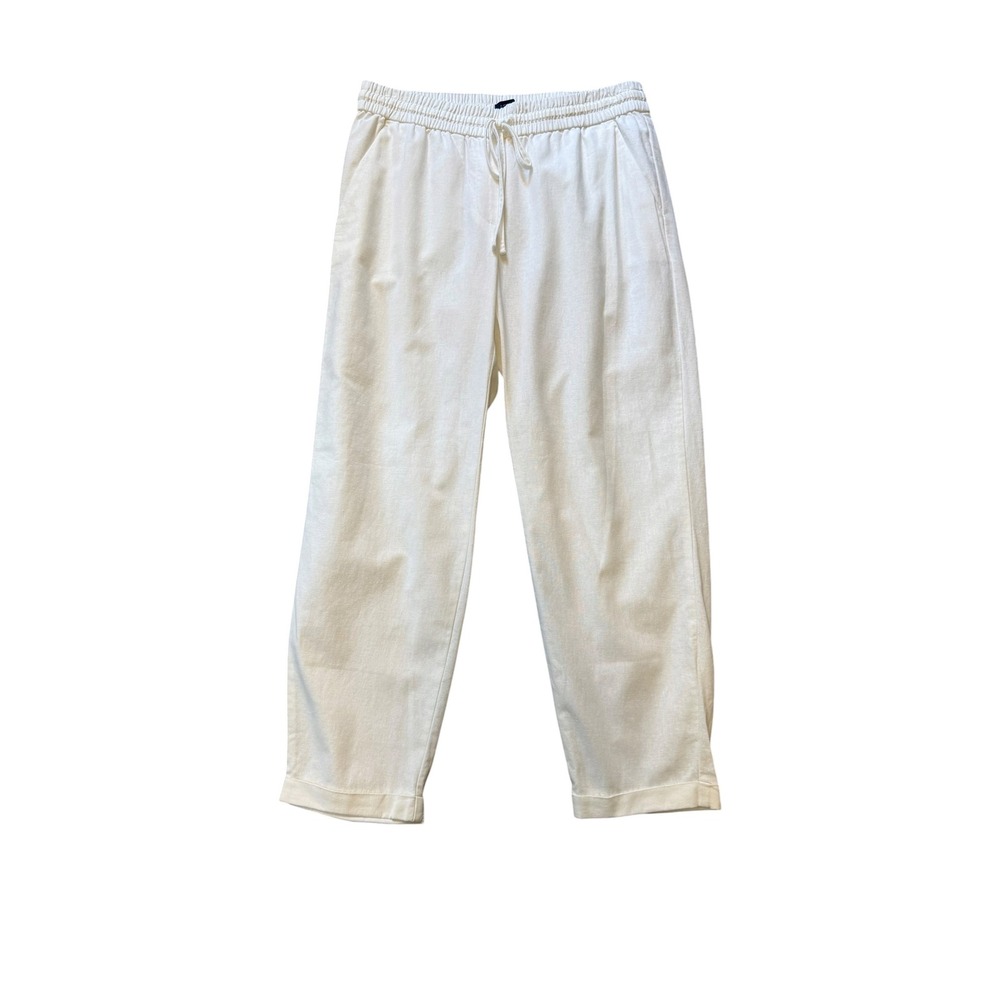 J.Crew White Linen Cotton Blend Elastic Waist Pull On Pants AW839 Size 6